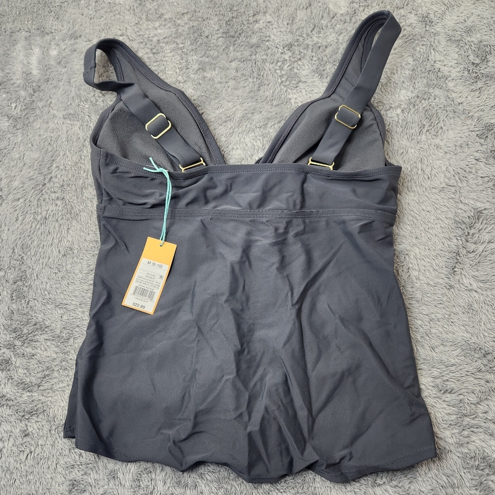 Gray Ruched Bikini Tank Top - Picture 3 of 4